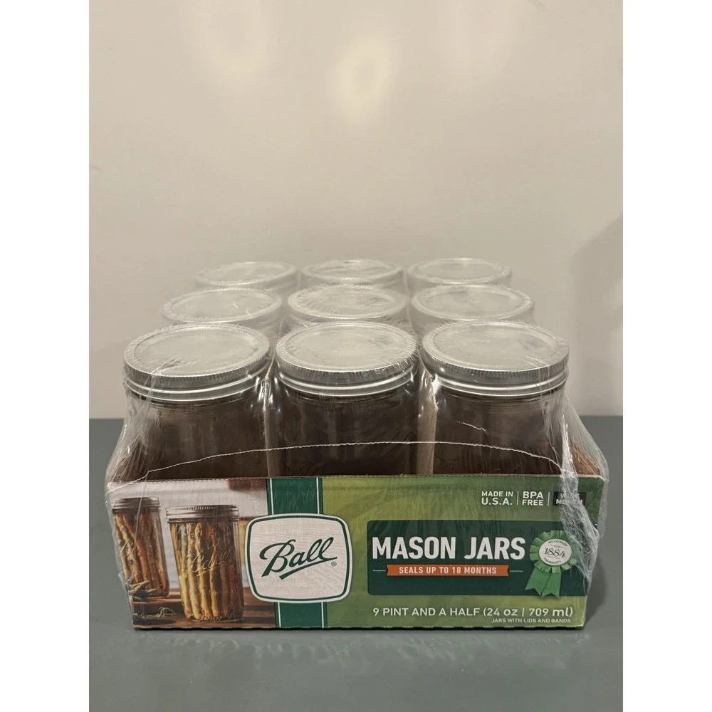 NEW Ball Canning Jars Pint and a Half 24oz Wide Mouth Set of 9 NEW